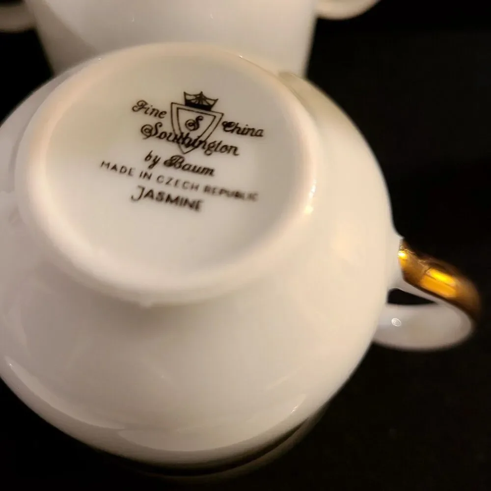 Vintage Baum Demi Set 4pc Teacups Saucers Paola Black Dining Southington Jasmine